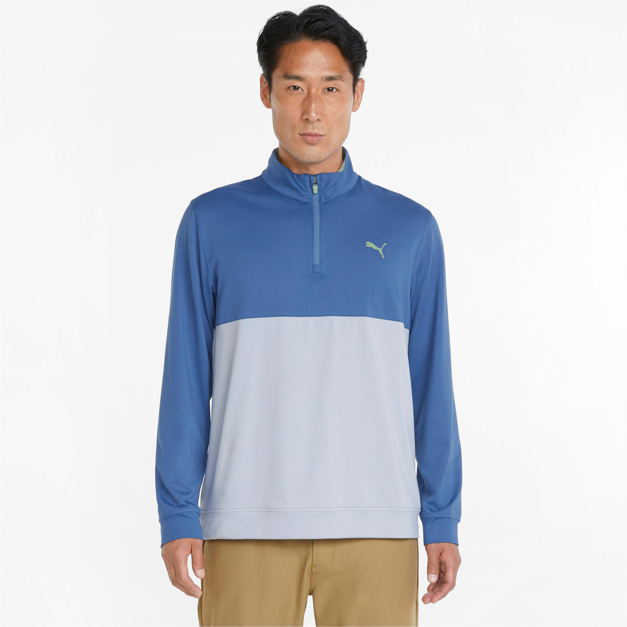 PUMA Mens Gamer Colourblock Quarter-Zip Golf Pullover Jumper Top - Blue