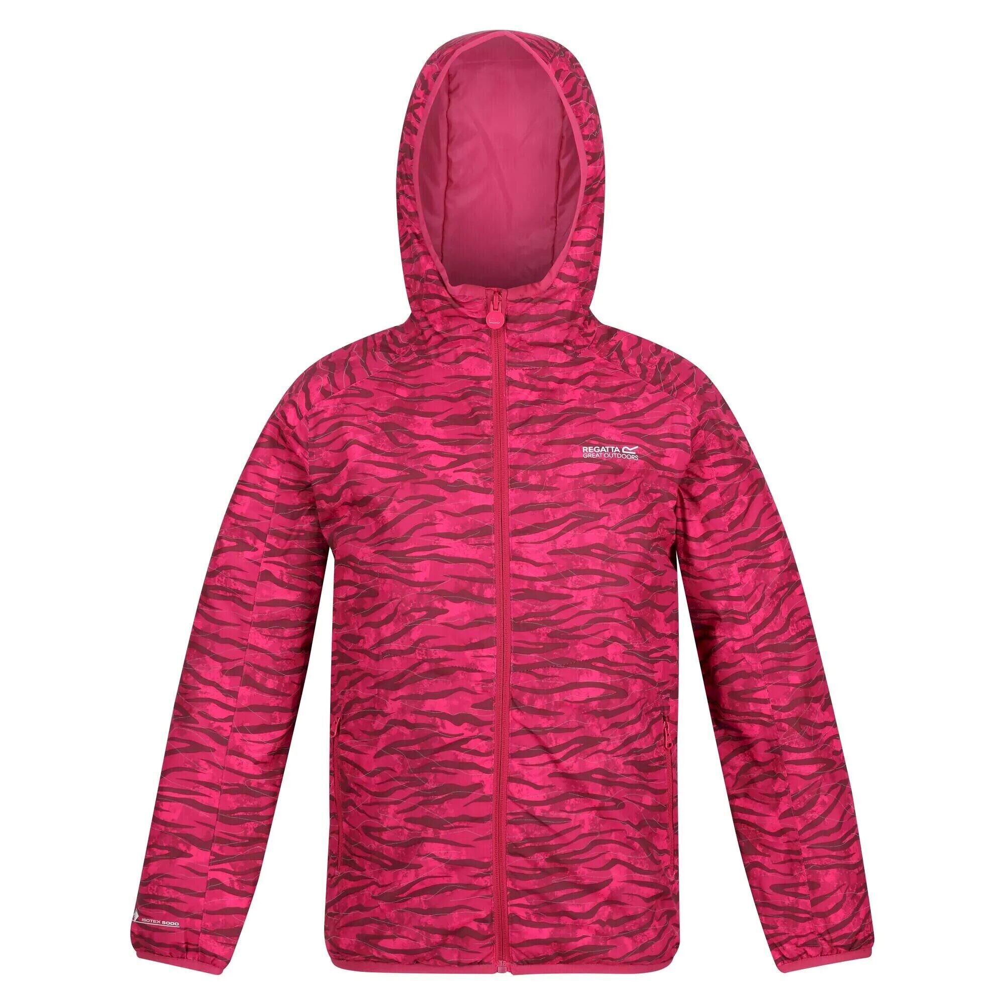 REGATTA Childrens/Kids Volcanics VI Zebra Print Waterproof Jacket (Berry Pink)