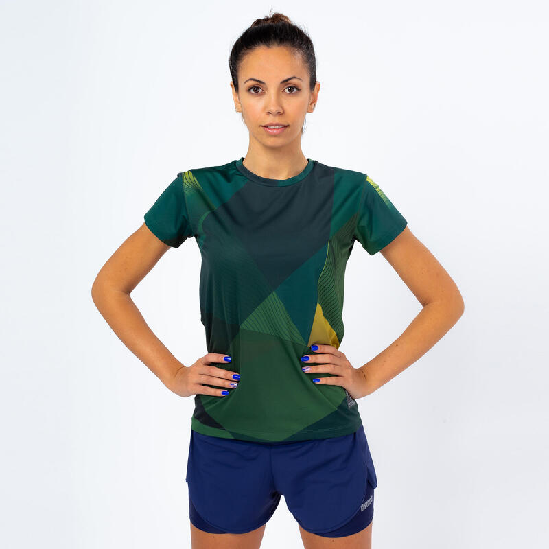 Desnudarse audición Lingüística Camiseta de manga corta Running Poliéster Reciclado Mujer TRR Verde y Azul  | Decathlon