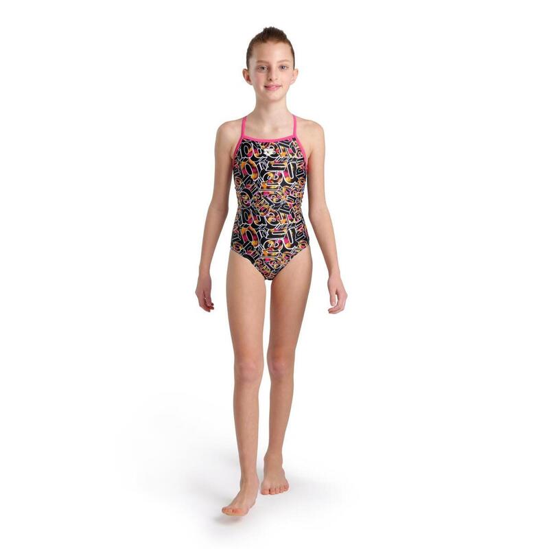 Arena Girl's Allover Lightdrop Swimsuit - Freak Rose/Black/Multi