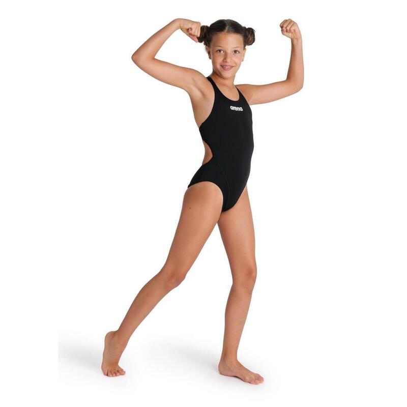 Arena Girl's Team Solid Tech Swimsuit - Black/White