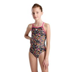 Arena Girl's Allover Lightdrop Swimsuit - Freak Rose/Black/Multi