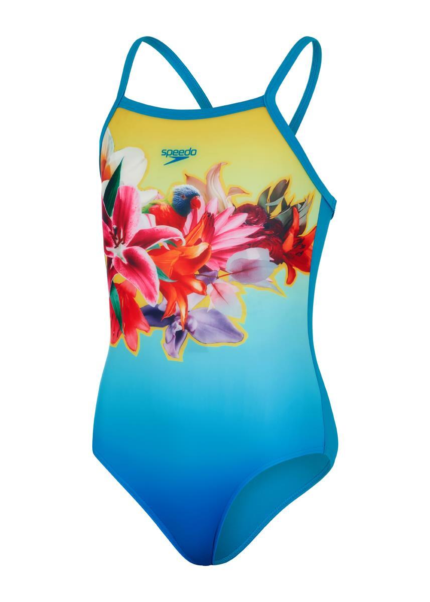 Speedo Girl's Digi Placement Thinstrap Muscleback Swimsuit - Pool/ Blue Flame 3/3