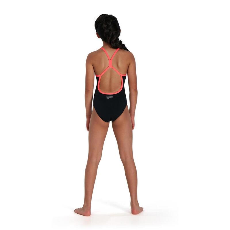 Speedo Girl's Polka Melt Placement Vback Swimsuit - Black/ Red