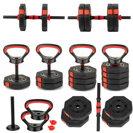 Hantel Bodybuilding - Verstellbar, Gummi-Gewichte, rot