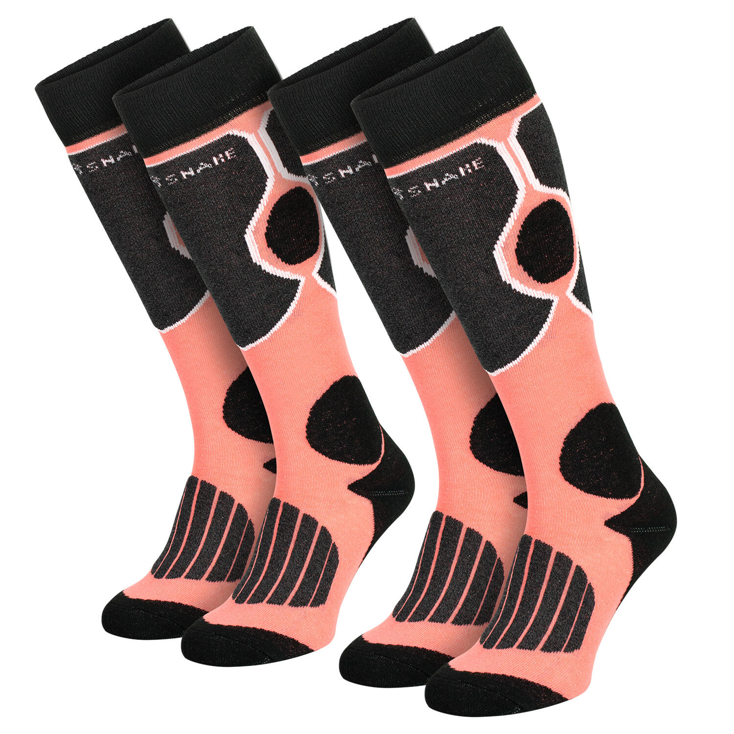 Calzini da sci | Gambaletti imbottiti | 2 paia | Unisex | Nero/Corail