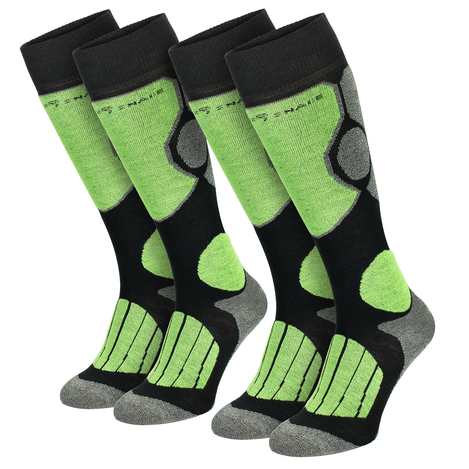 BLACK SNAKE Skisocken gepolstert | 2 Paar | Damen und Herren | Schwarz/Grau/Lime