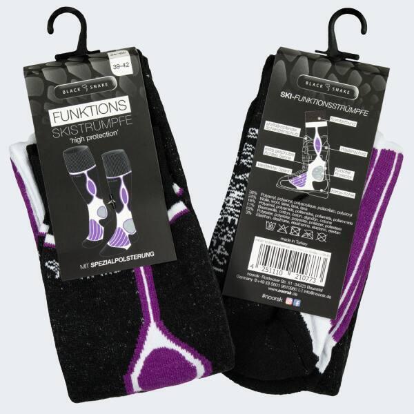 Chaussettes de ski | Mi-bas rembourrés | 2 paires | Unisex | Noir/Blanc/Violet