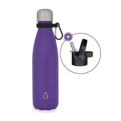 Flow waterfles rvs donkergrijs 500 ml - dop met rietje