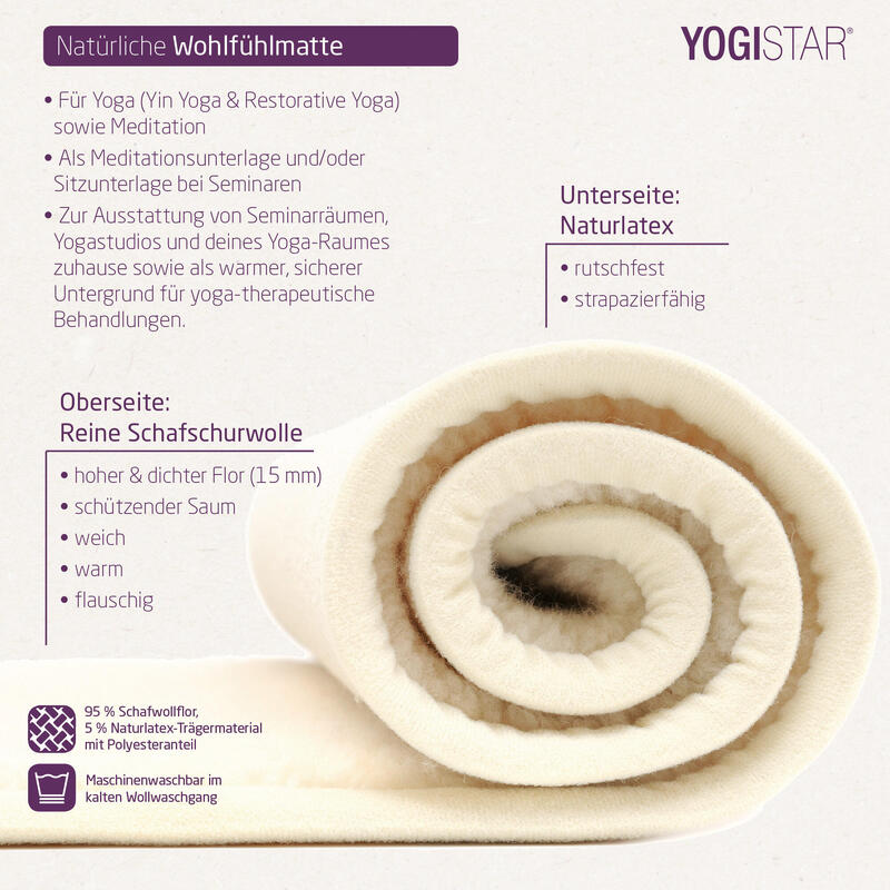 Yogamatte Natur Schurwolle Umsäumt Yoga Beige Rutschfest YOGISTAR