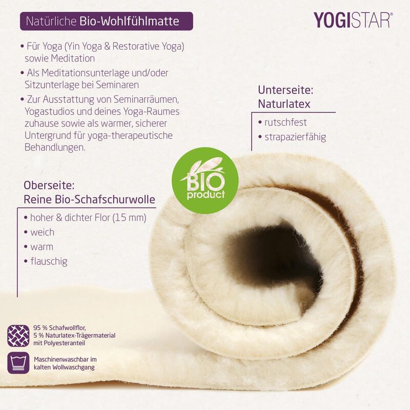 Yogamatte Natur Schurwolle Yoga Weiß Rutschfest YOGISTAR