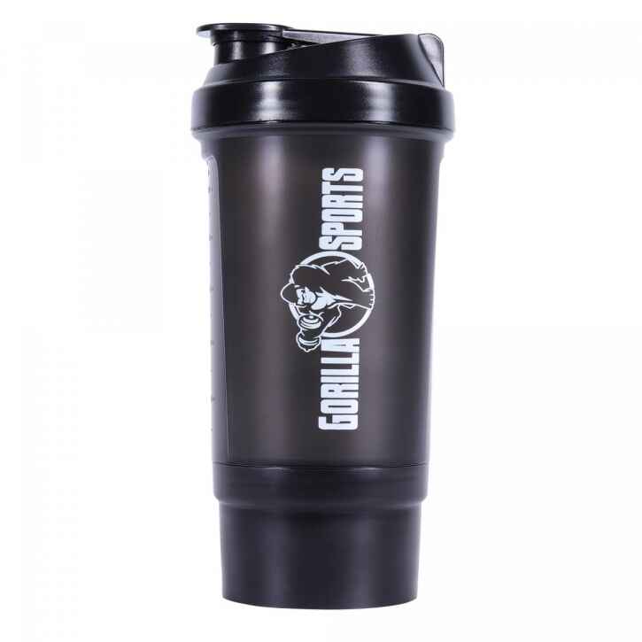 Gorilla Sports Protein Shaker 500 ml mit Pulverfach schwarz und rot