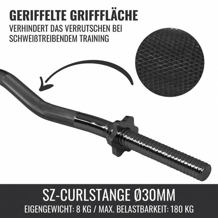 Gorilla Sports EZ Curl Stang - Halterstang - Barbell - 120 cm - 30 mm - Zwart