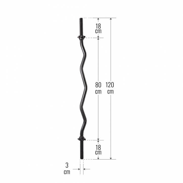 Barre Curl SZ noire de 120 cm, avec vis de serrage étoilées - Ø 30mm