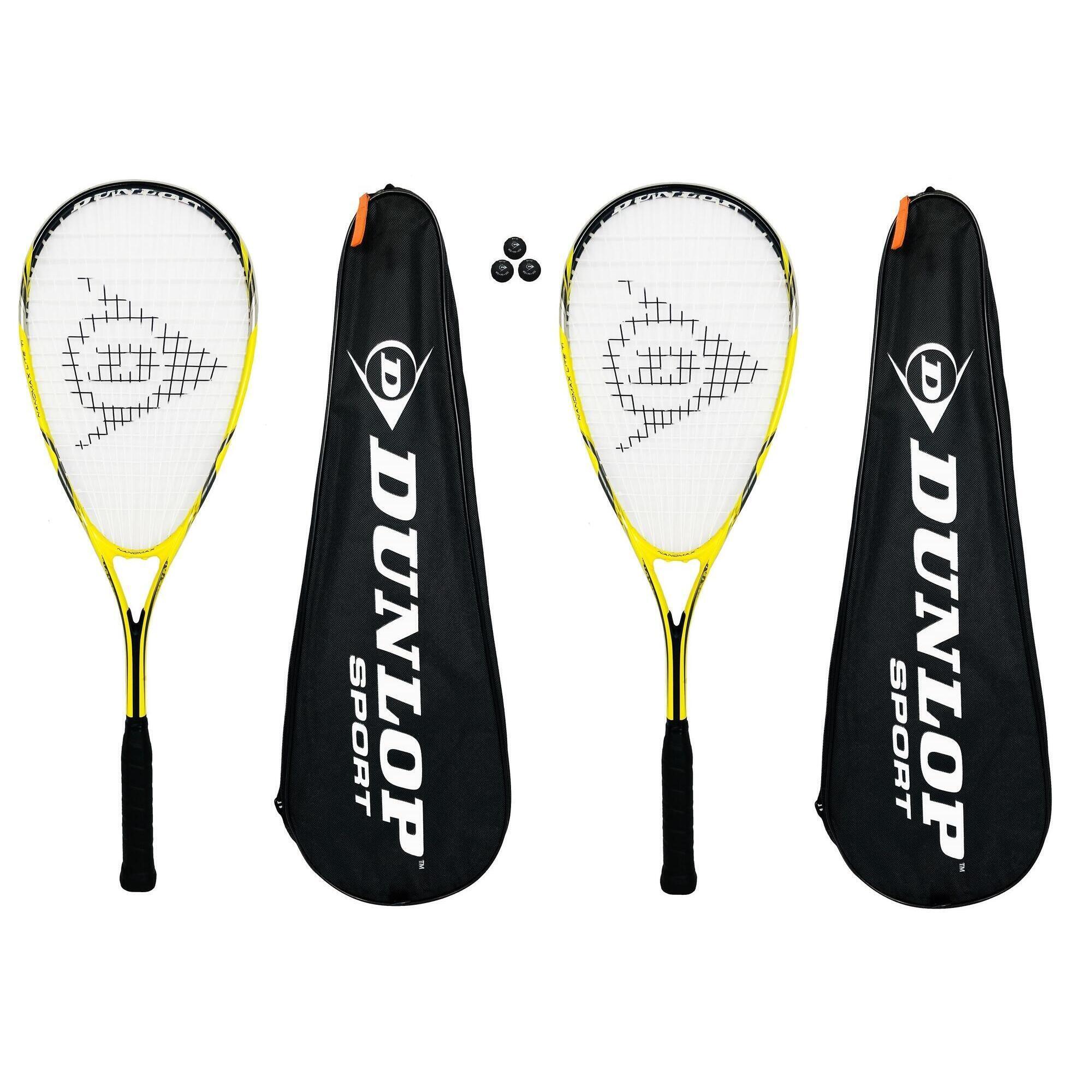 DUNLOP Dunlop Nanomax Lite Squash Racket Twin Set & 3 Squash Balls