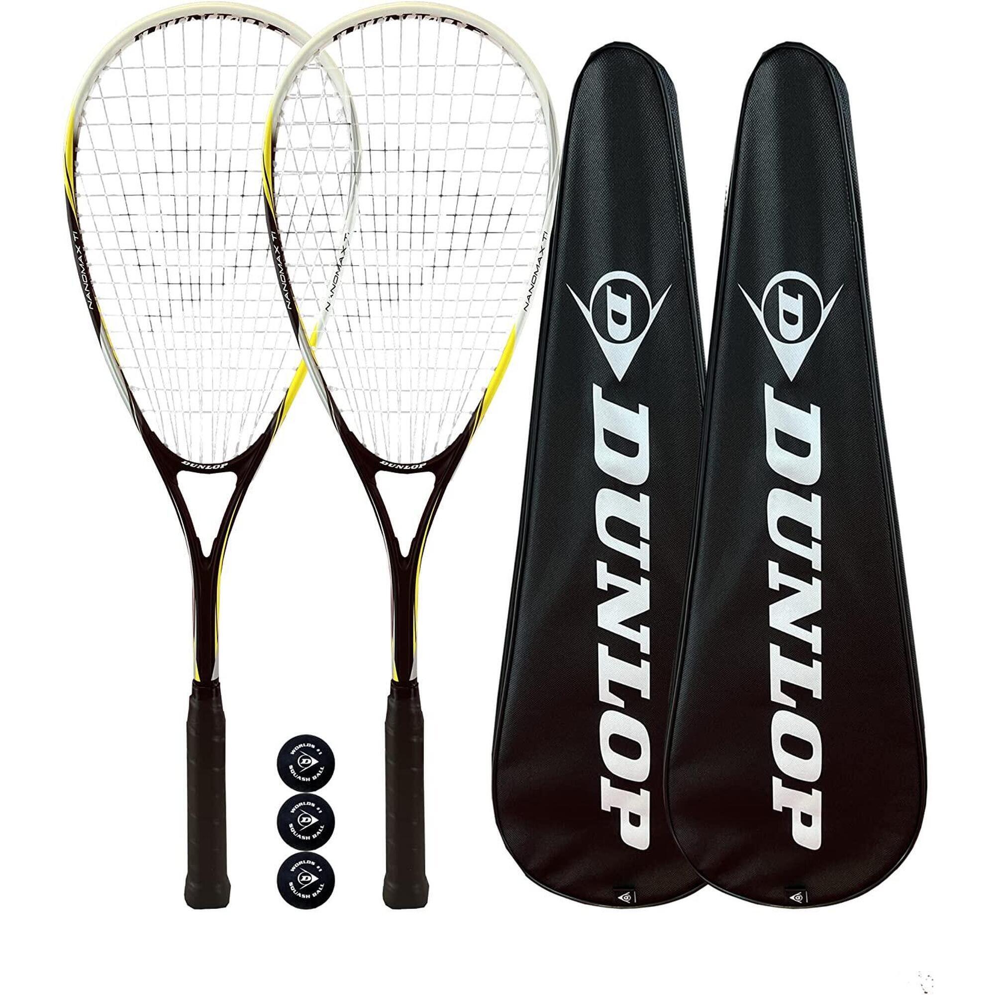 DUNLOP 2 x Dunlop NanoMax Ti Squash Rackets + 3 Squash Balls