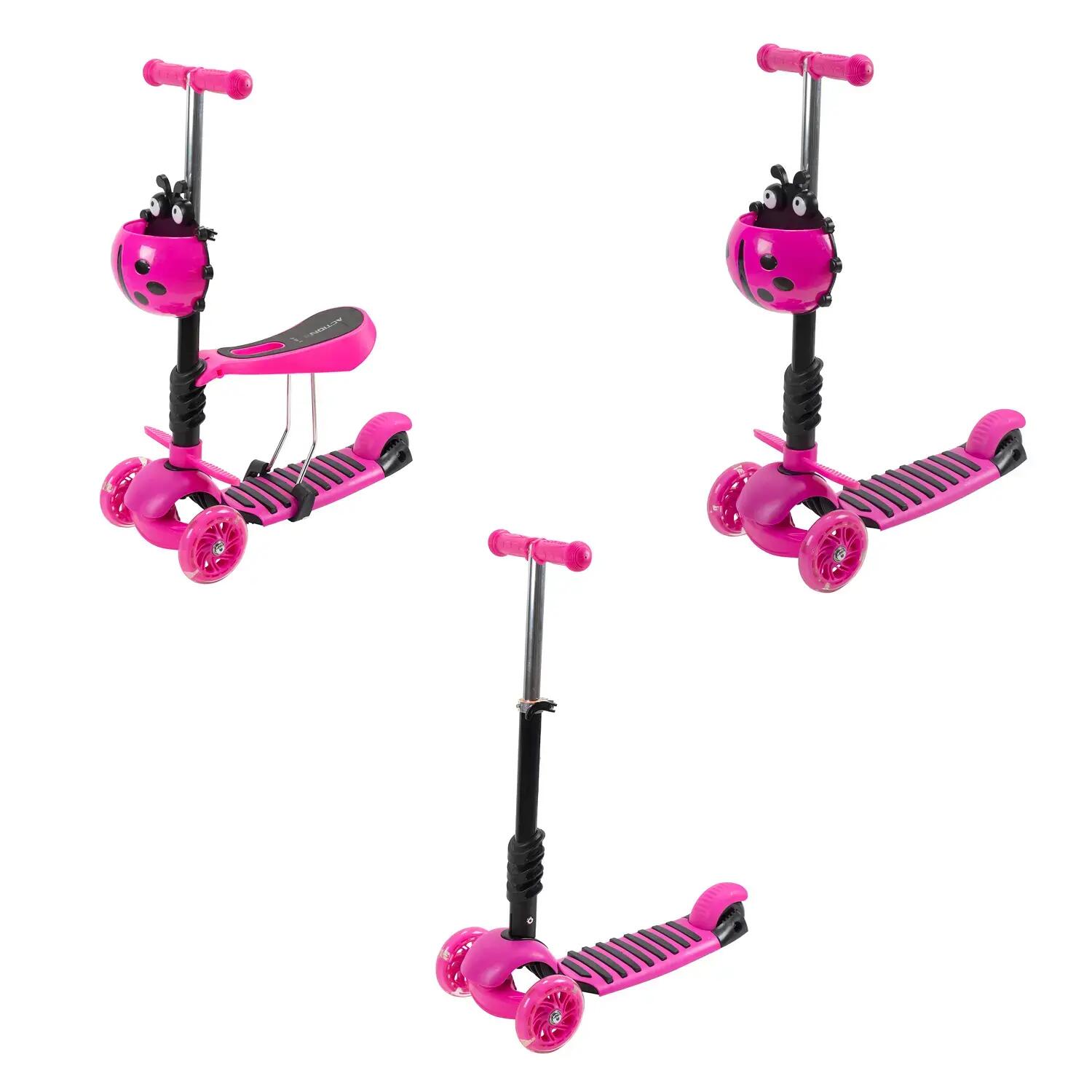 Trotineta Smart Kid 3 in 1 cu roti luminoase roz 2/5