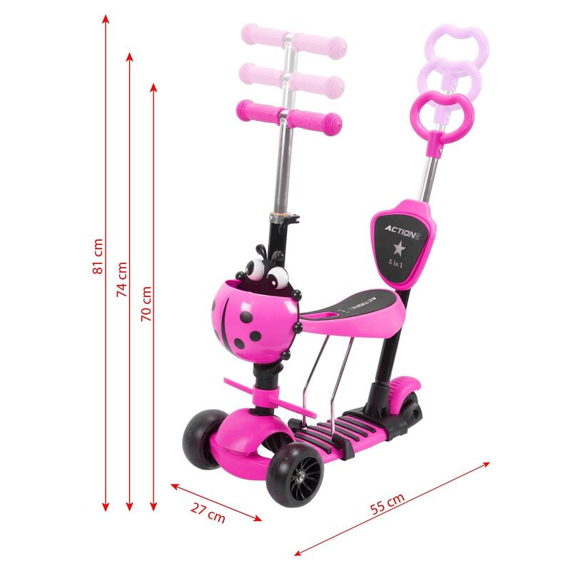 Big Wheels 5 az 1-ben roller széles és fényes kerekekkel, rózsaszínű
