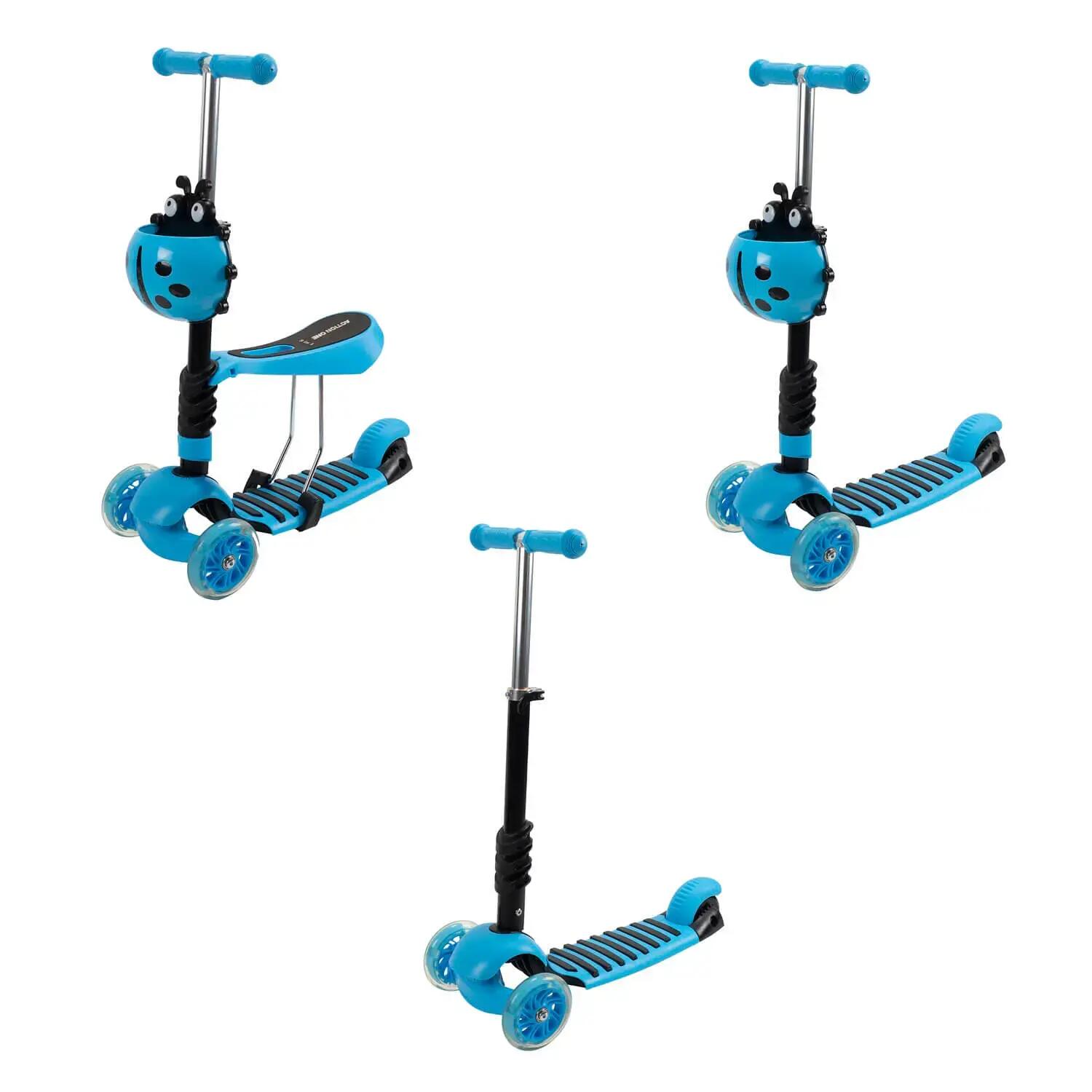 Trotineta Smart Kid 3 in 1 cu roti luminoase Albastra 3/5