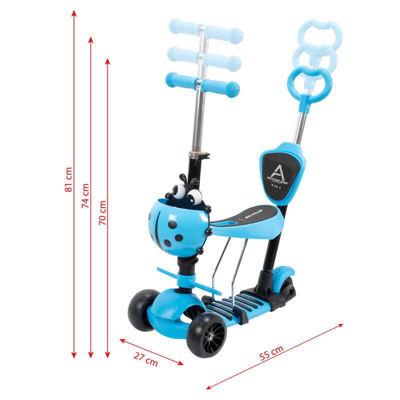 Trotineta Big Wheels 5 in 1 cu roti luminoase si late, Albastru