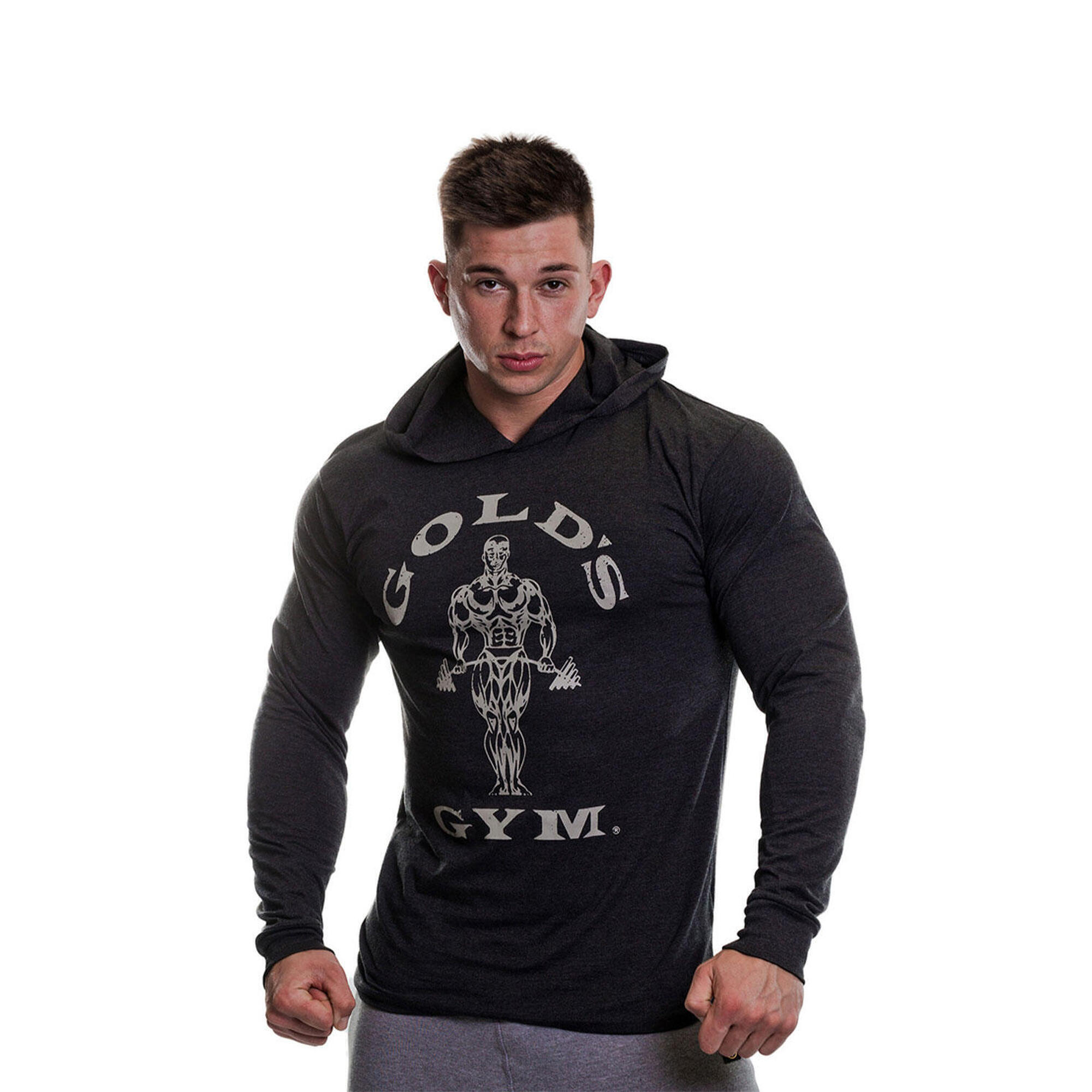 Men's Muscle Joe Printed Long Sleeve Hooded T-Shirt 1/4