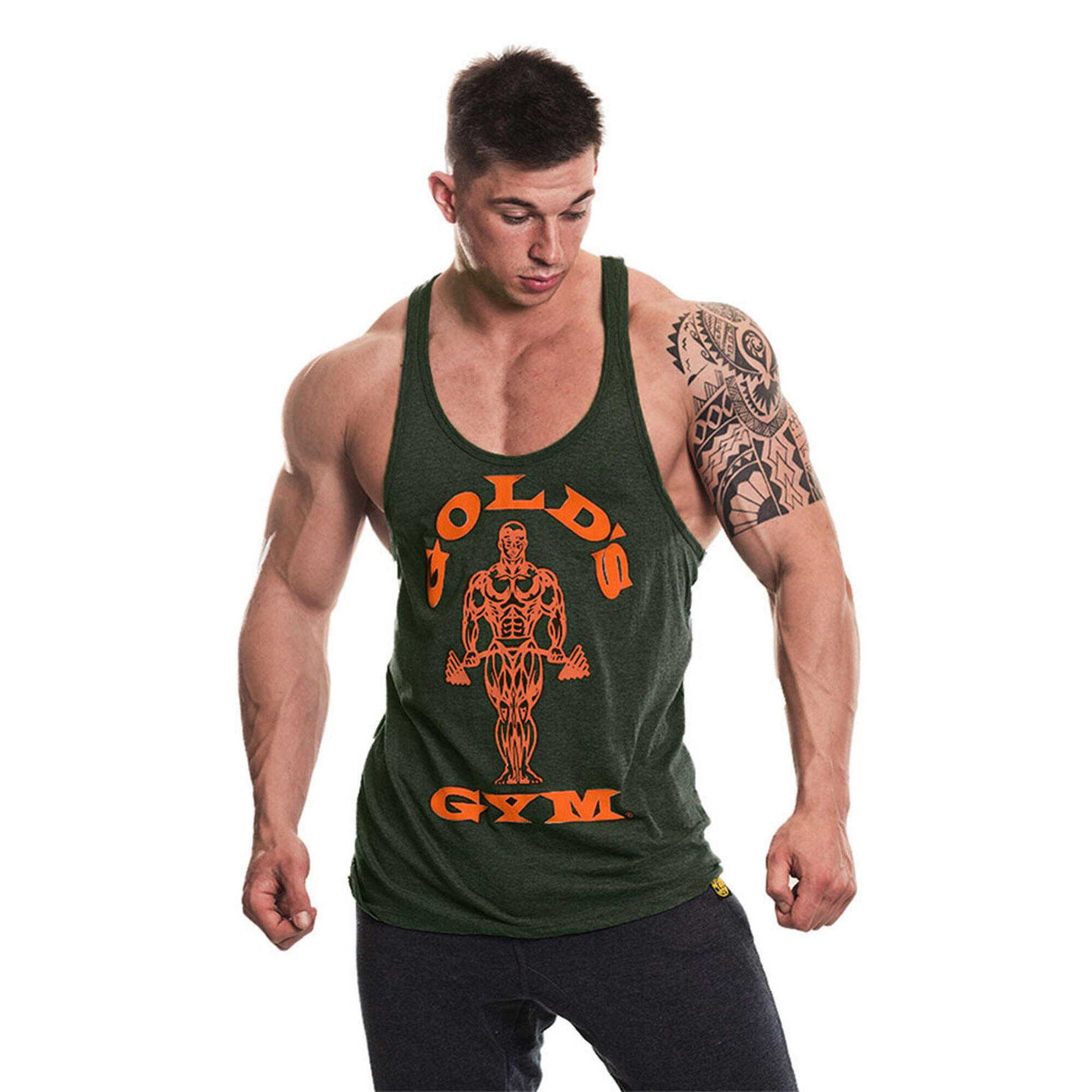 GOLD'S GYM Men's Gold's Gym Muscle Joe Print Premium Stringer Vest