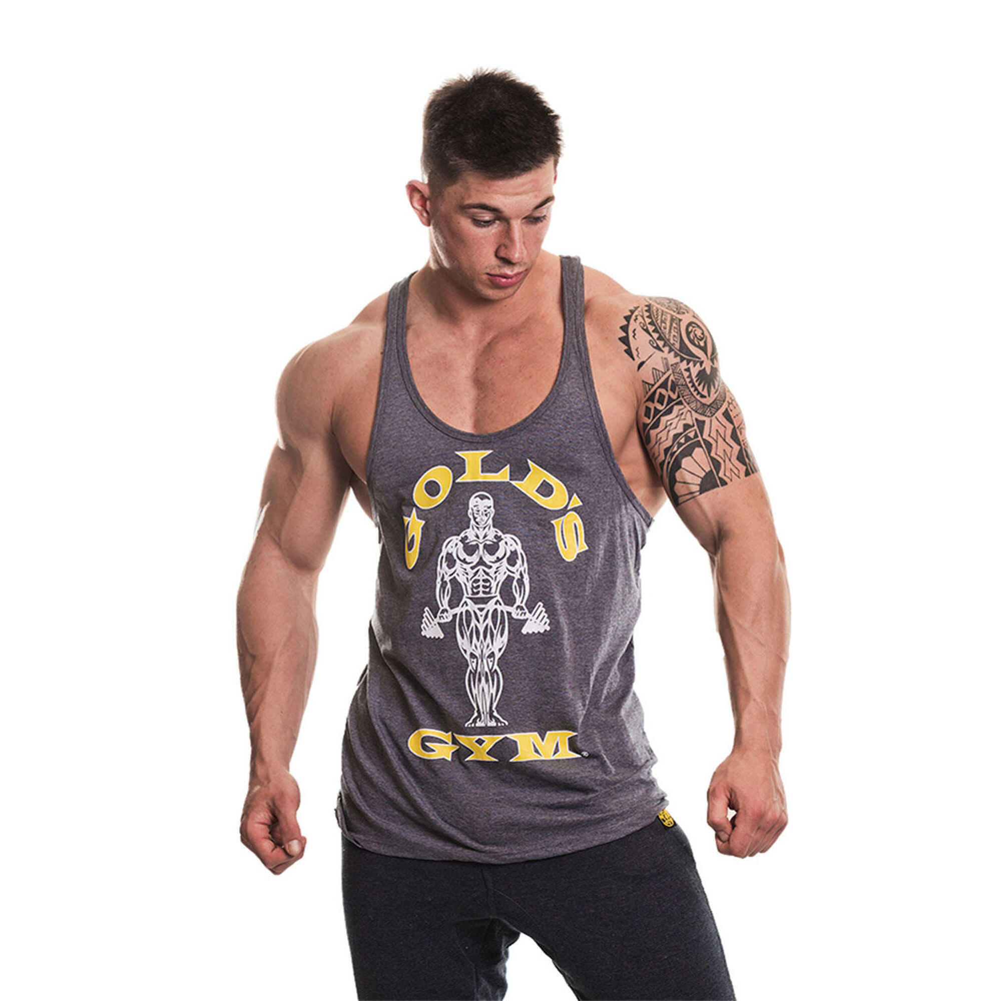 Men's Gold's Gym Muscle Joe Print Premium Stringer Vest 1/4