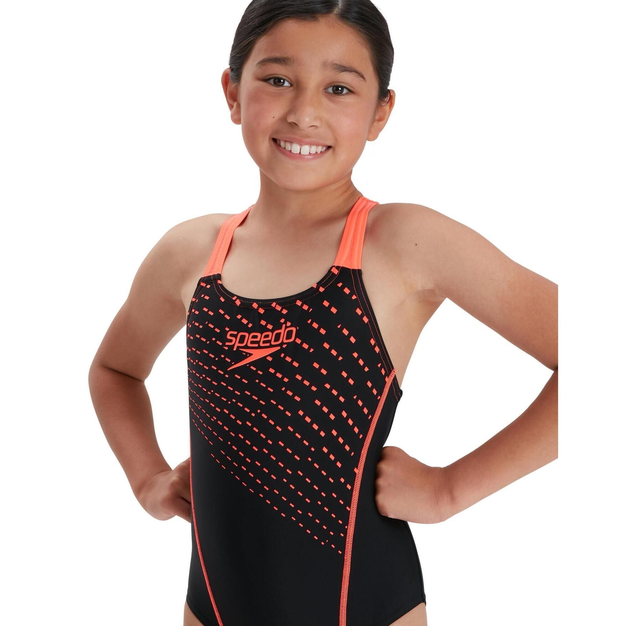 SPEEDO Speedo Girls Medley Logo Medalist Swimsuit - Black/Siren Red