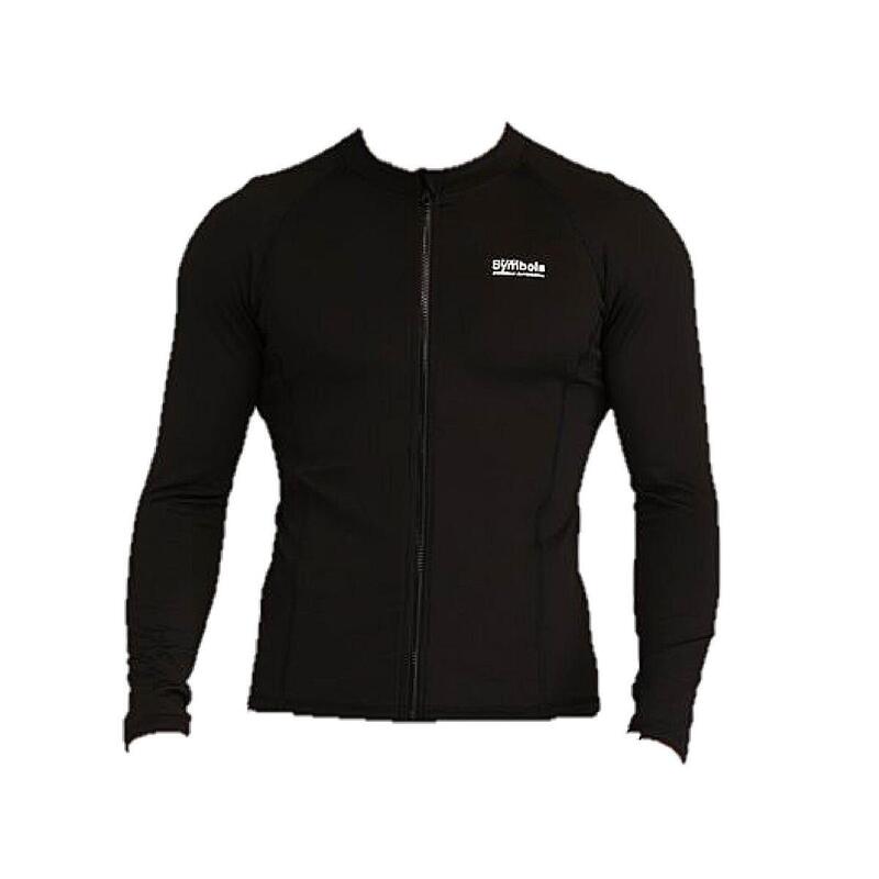 Adults 1.5mm Thick Thermal Fleece Top With Front Zipper - BLACK