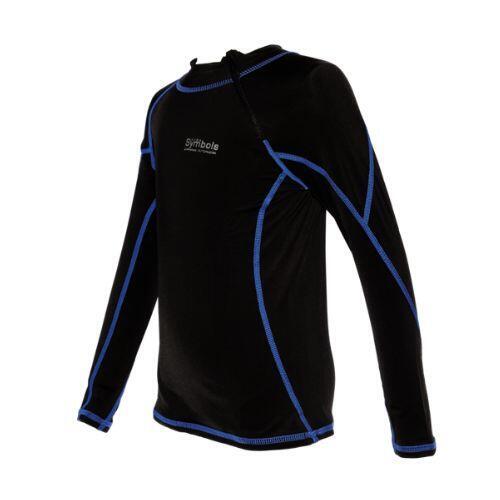 Kids 1mm Thermal Fleece Overlock Stitching Top - Black / Blue