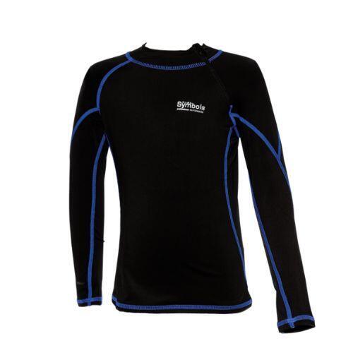 Kids 1mm Thermal Fleece Overlock Stitching Top - Black / Blue