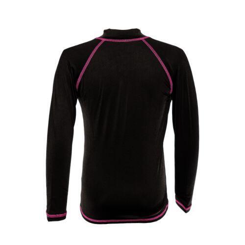 Kids 1 mm Thermal Fleece Overlock Stitching Top With Front Zipper - BLACK / PINK