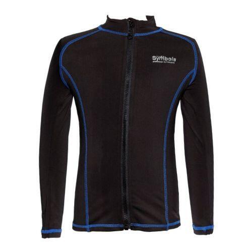 Kids 1 mm Thermal Overlock Stitching Fleece Top With Front Zipper - BLACK / BLUE