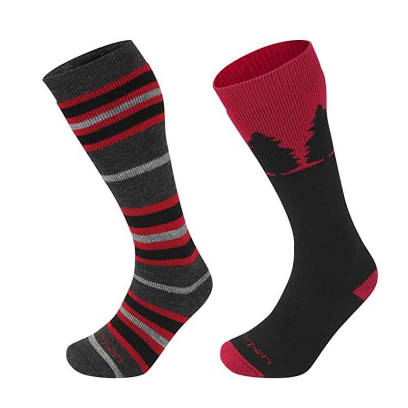 Merino Women Ski & Snowboard Socks (2 Pairs) - Red/Black