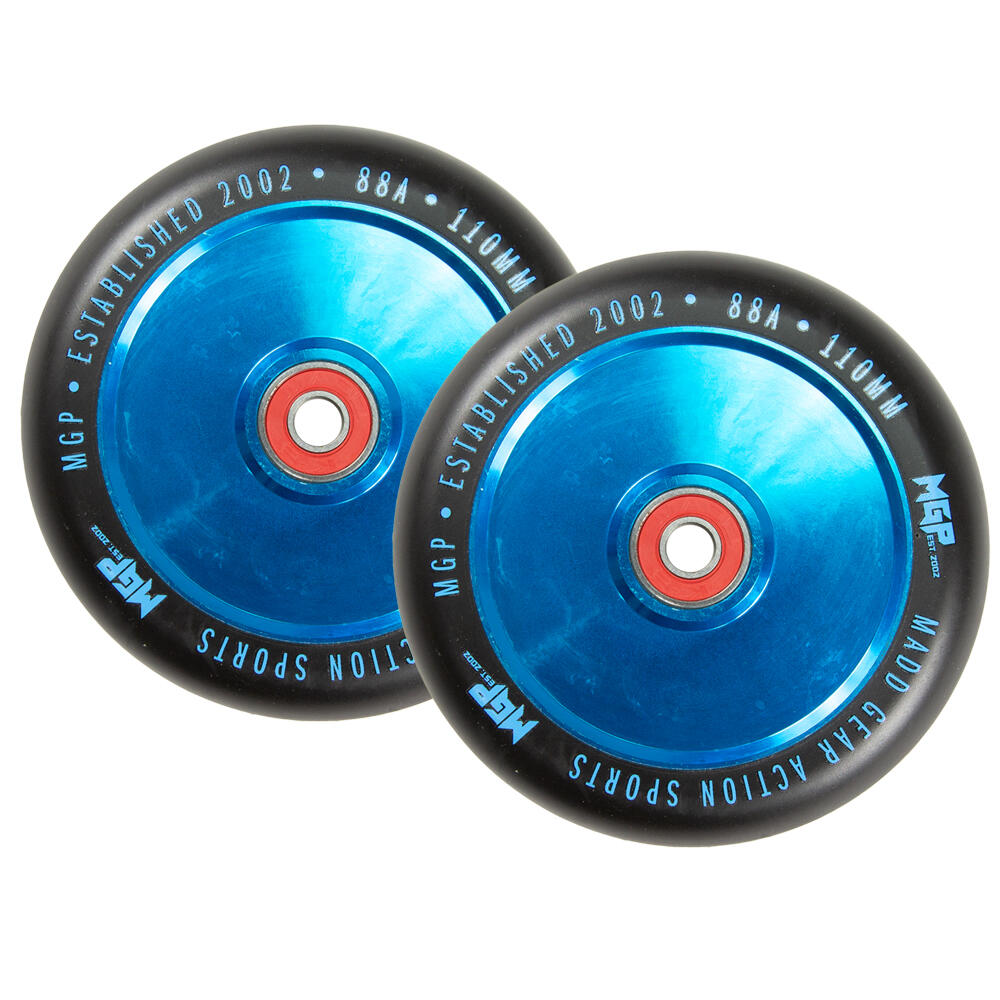 MGP MFX CORRUPT 110MM PRO STUNT SCOOTER WHEELS inc BEARINGS PAIR – BLUE/BLACK 1/3