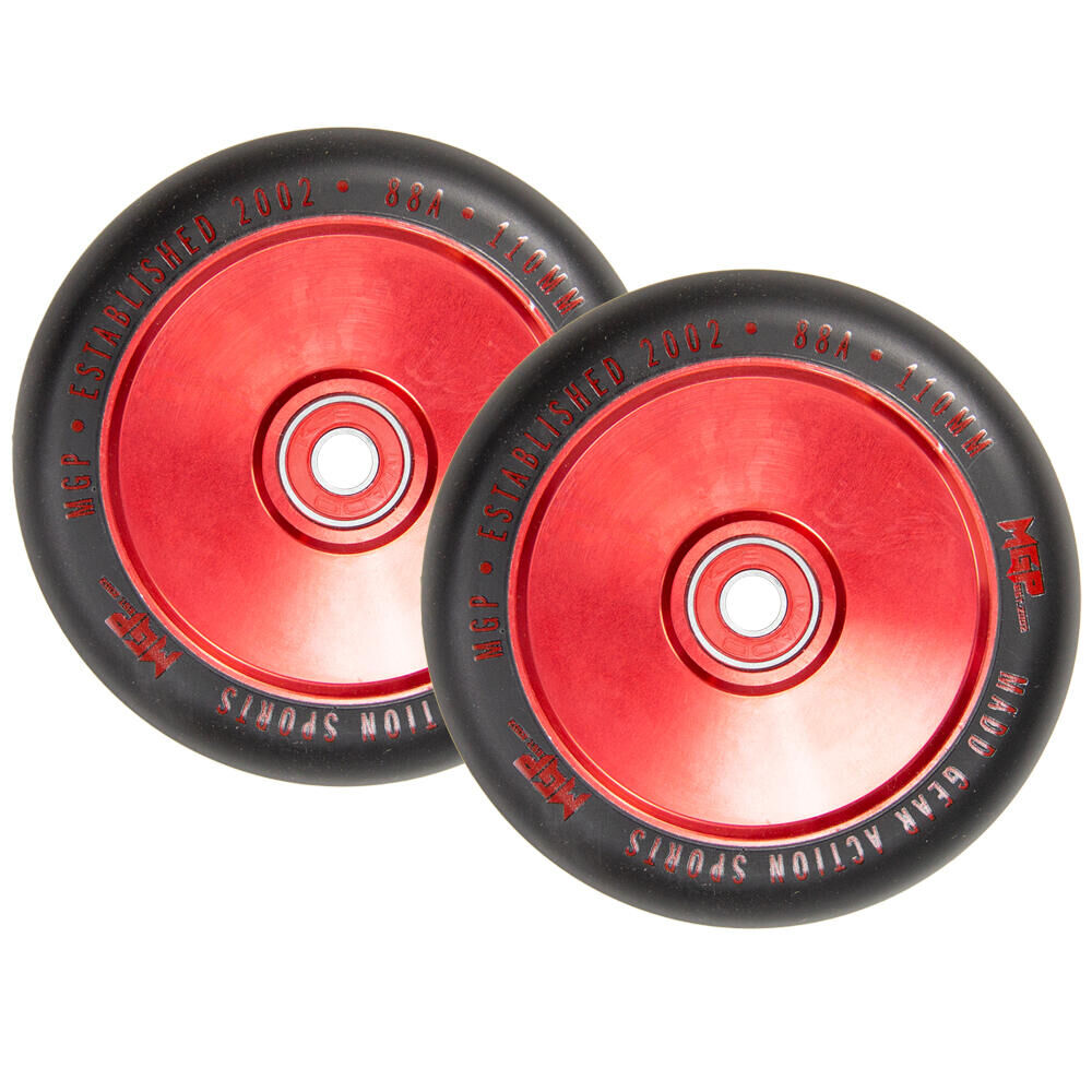 MADD GEAR PRO MGP MFX CORRUPT 110MM PRO STUNT SCOOTER WHEELS inc BEARINGS PAIR – RED/BLACK