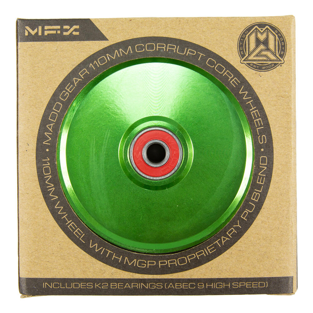 MGP MFX CORRUPT 110MM PRO STUNT SCOOTER WHEELS inc BEARINGS PAIR – GREEN/BLACK 3/3