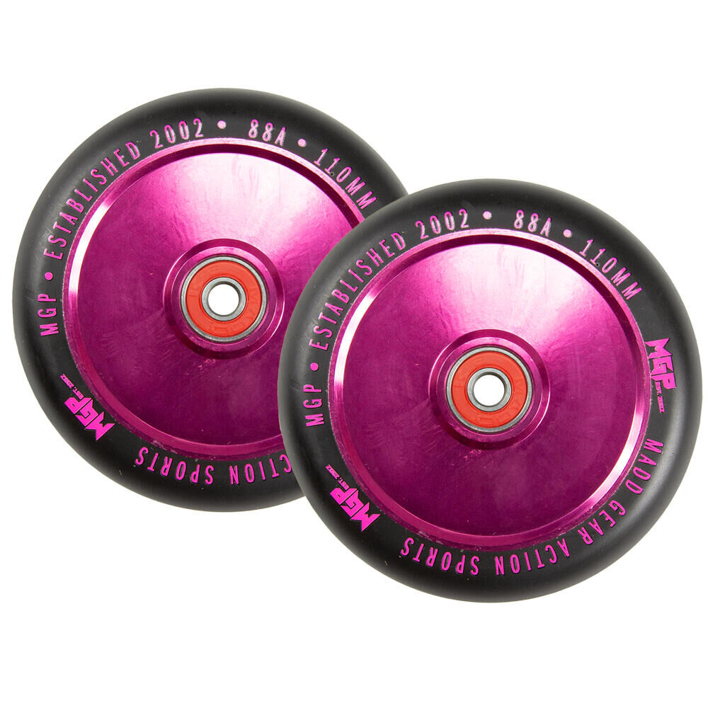 MADD GEAR PRO MGP MFX CORRUPT 110MM PRO STUNT SCOOTER WHEELS inc BEARINGS PAIR – PINK/BLACK