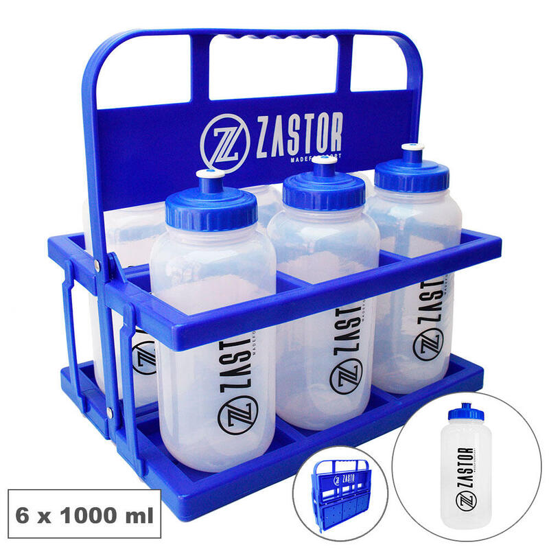 Pack 6 Botellas 1 Litro con Portabotellas Plegable Zastor Azul