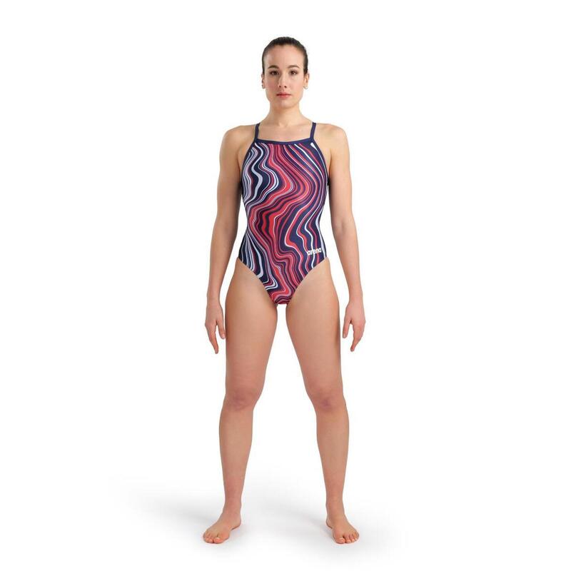 Arena Marbled Lightdrop Back Swimsuit - Navy/Red/Multi