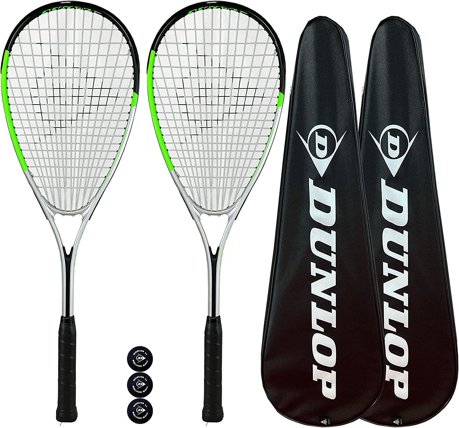 Dunlop Hyper Lite Max Squash Racket Twin Pack, inc Covers & 3 Squash Balls 1/1
