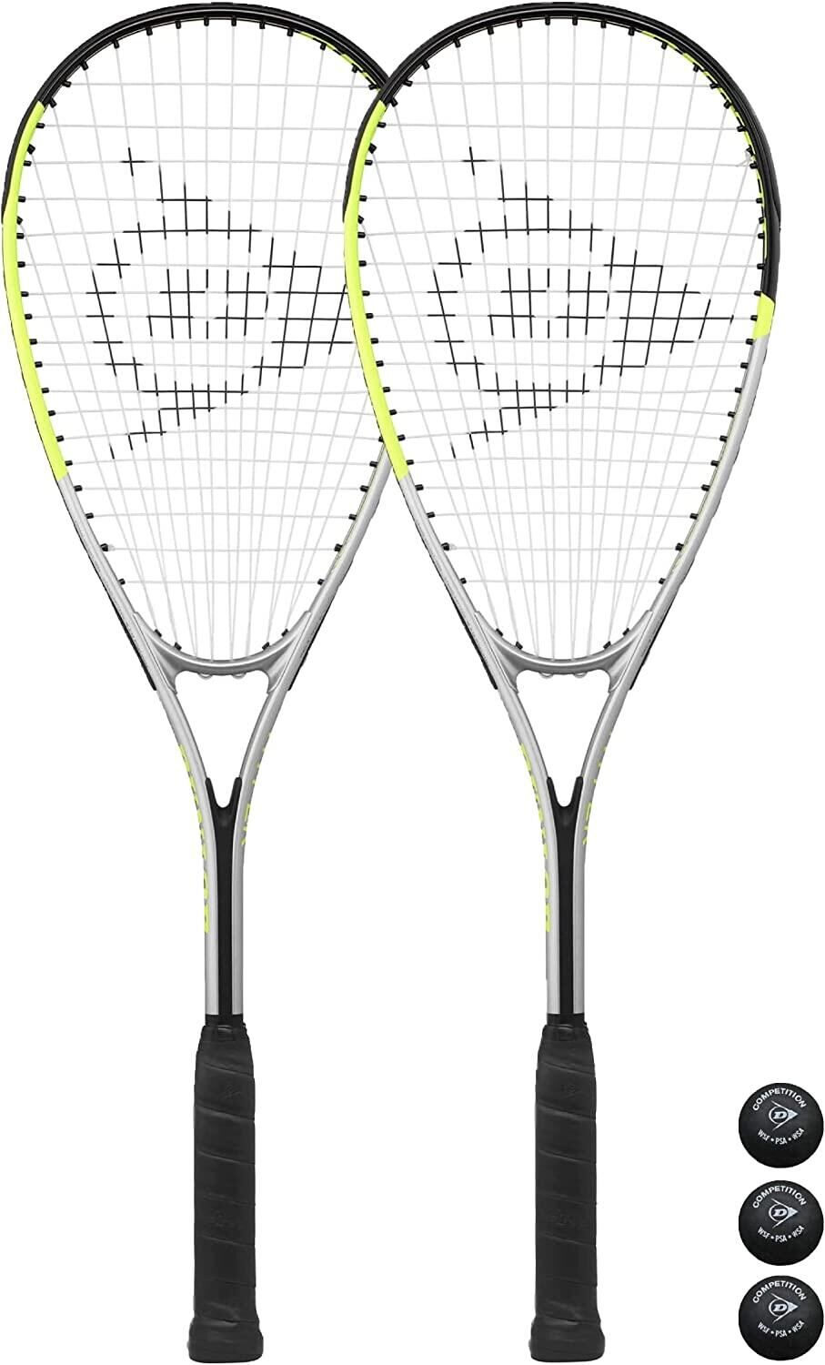 DUNLOP 2 x Dunlop Hyper Lite Ti 4.0 Squash Rackets + 3 Squash Balls