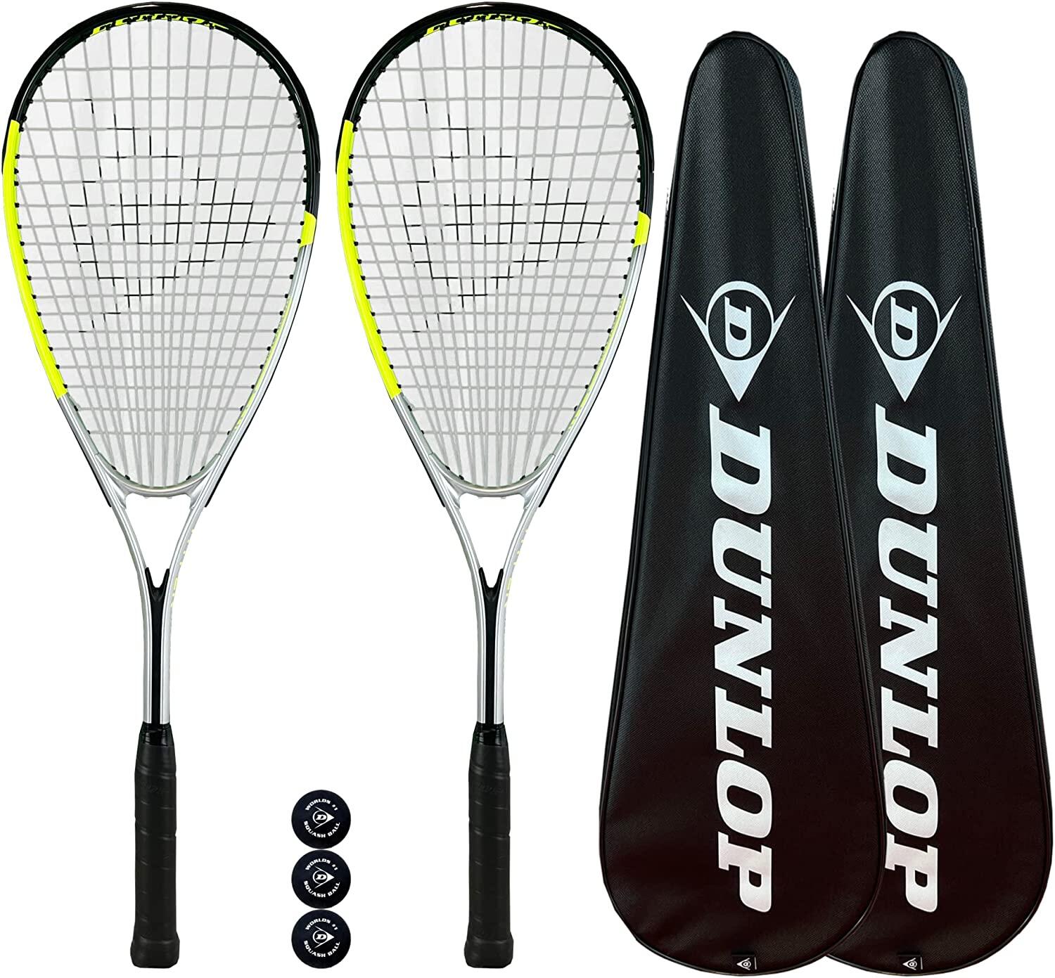 Dunlop Hyper Lite Pro Squash Racket Twin Pack, inc Covers & 3 Squash Balls 1/1