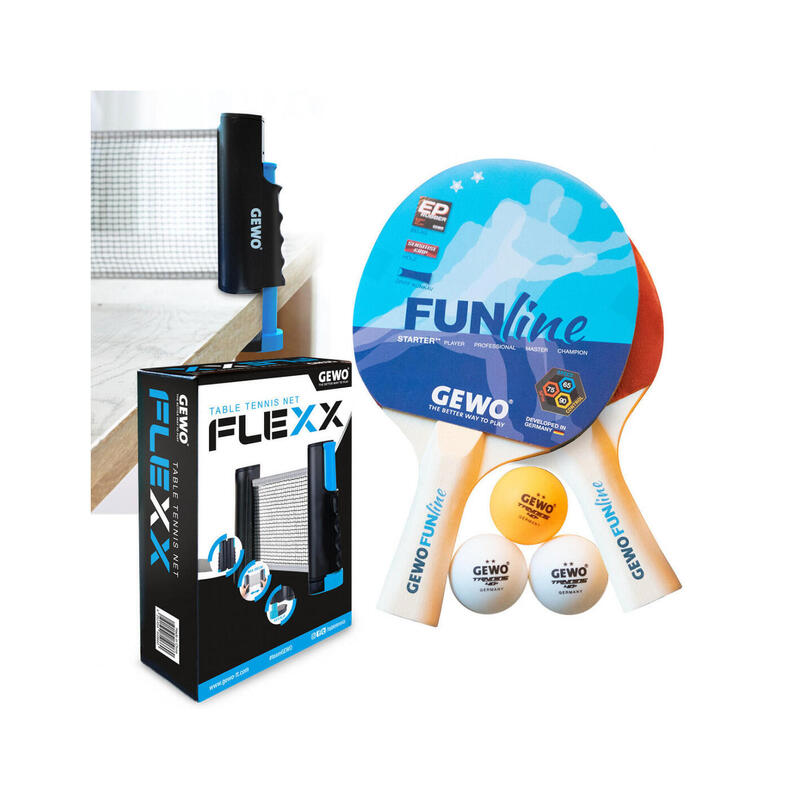 Set de tennis de table All-In - 2 raquettes + 3 balles + 1 filet Flexx Net