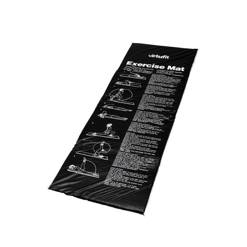 Fitnessmat - Yogamat - PVC - 180 x 60 cm met oefeningen - Zwart