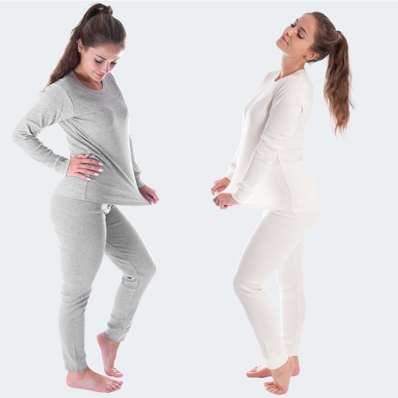 Set 2 sous-vêtements thermiques | Femmes | Doublure polaire | Crème/Gris