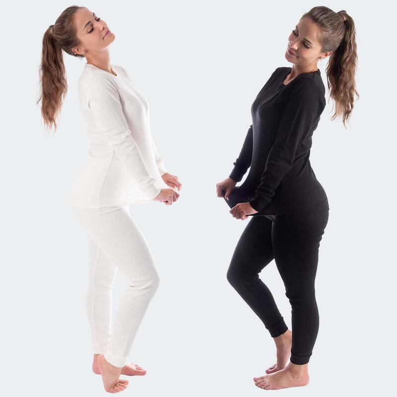 Set 2 sous-vêtements thermiques | Femmes | Doublure polaire | Crème/Noir