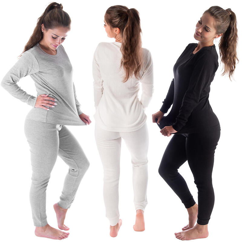 3 Sets intimi termici | Donna | 3 magliette + 3 pantaloni | Crema/Grigio/Nero