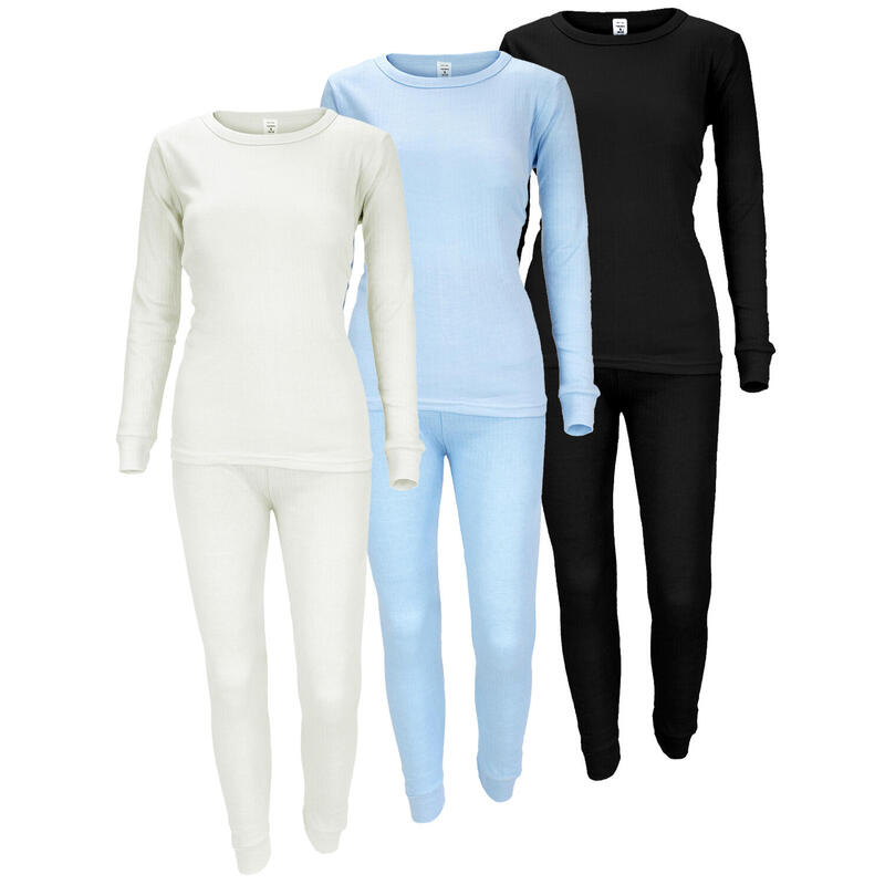 Thermoset Dames van 3 | Shirt + Broek | Crème/Lichtblauw/Zwart