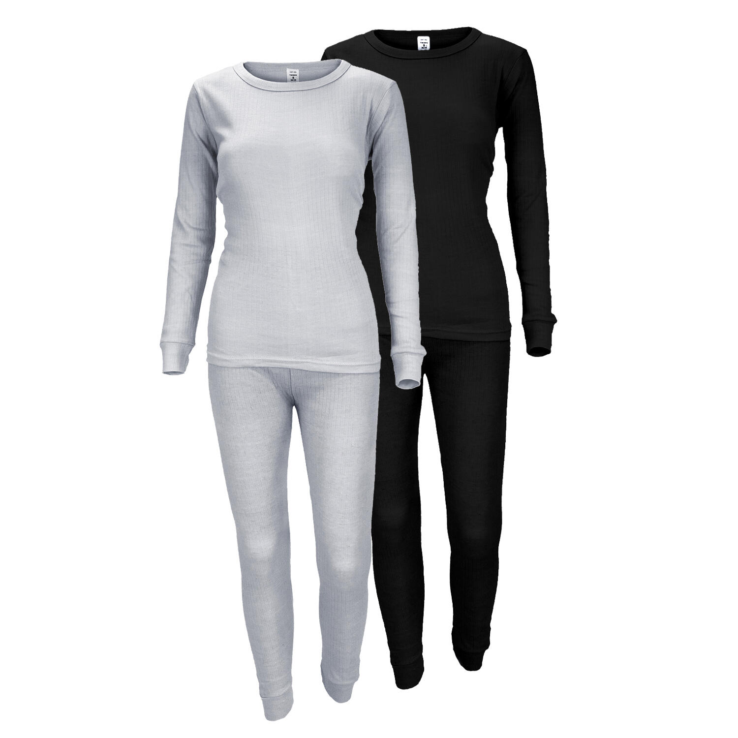 BLACK SNAKE Thermounterwäsche Damen 2er Set | Hemd + Hose | Innenfleece | Grau/Schwarz